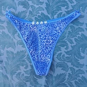🦋 NEW sexy blue Cheetah print blue thong Size 7/L
